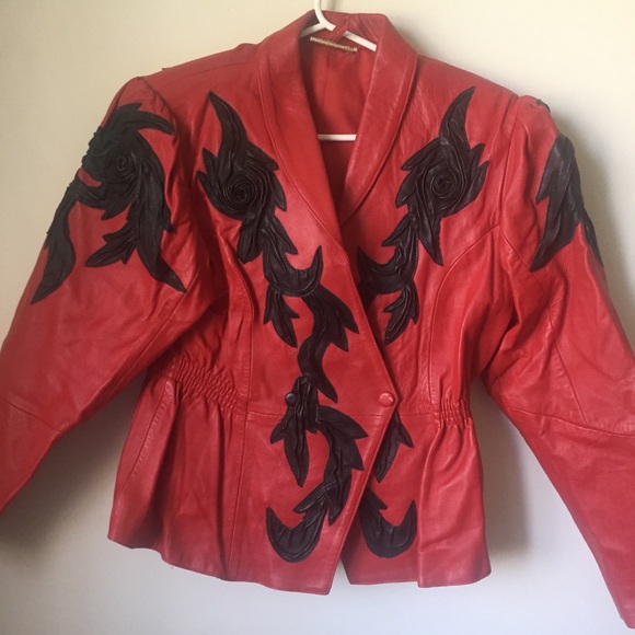 Vintage 90’s Red/Black Leather Blazer Jacket - Picture 1 of 8